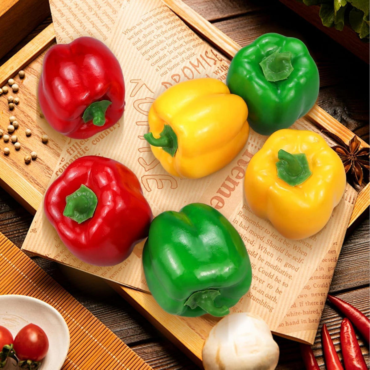 KÜNSTLICHE Paprika 6-teiliges Set Rot Grün Gelb - Multicolor, Kunststoff (8.9cm)