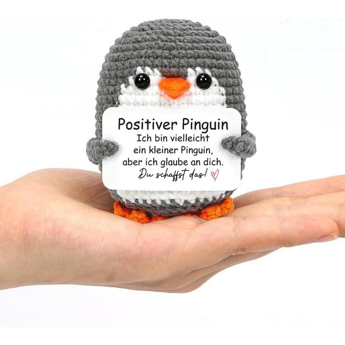 KUSCHELTIER Pinguin gehäkelt Grau mit Karte - Grau, Textil (10.5/10.6cm)