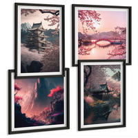 BILDER SET 4er Set - 50x50 cm & 40x60 cm Schwarzer Rahmen - Fantasielandschaften Japans - Schwarz, Kunststoff (50/50cm) - TULUP
