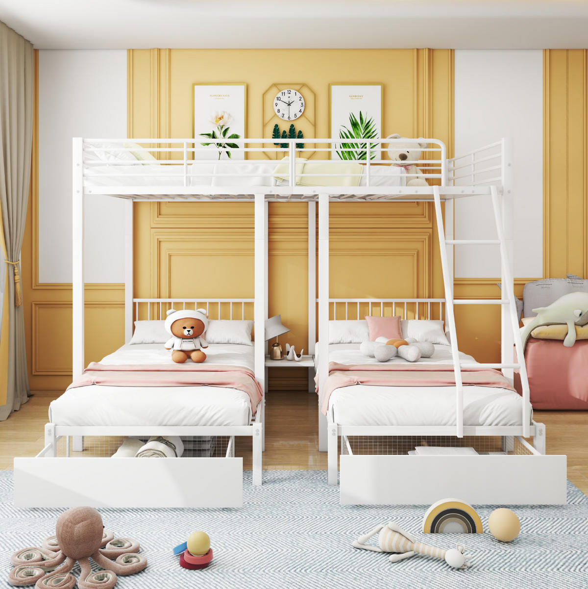 ETAGENBETT Kinderbette 140/200 und 2x 90/200 cm aus Metall mit 2 Schubladen Weiß - Weiß, Metall (140/200cm) - Modenvie
