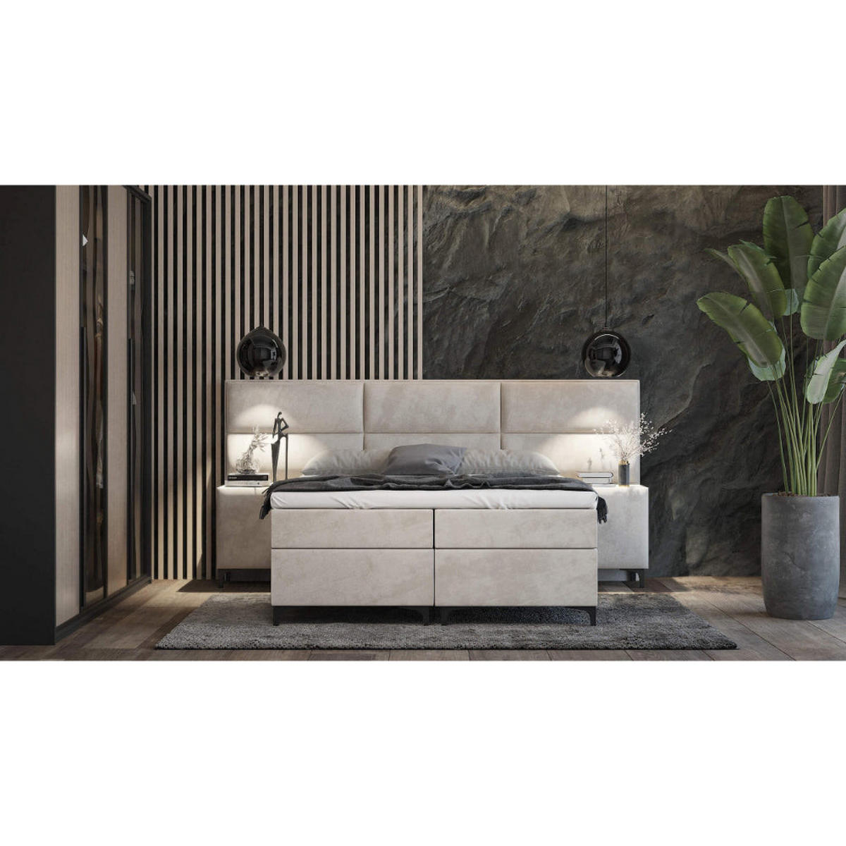 BOXBETT Sapri mit Bettkasten und 2x Nachtisch mit Lieferung - Weiß, Holz/Holzwerkstoff (140/200cm) - Best For Home