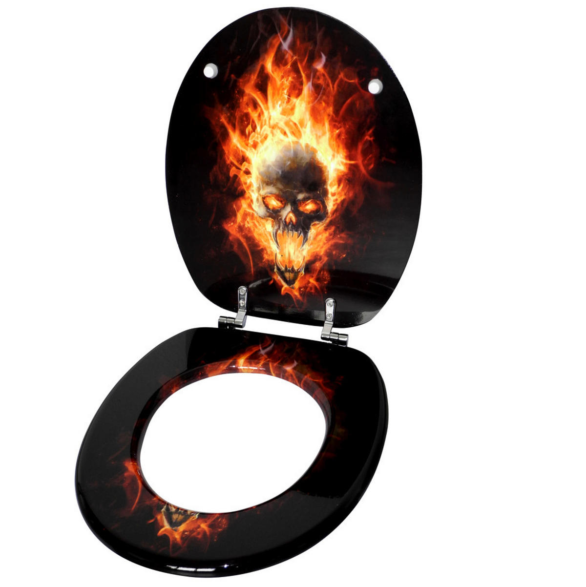 WC-SITZ Totenkopf in Flammen - Schwarz, Holzwerkstoff (38/6/47cm) - Sanilo