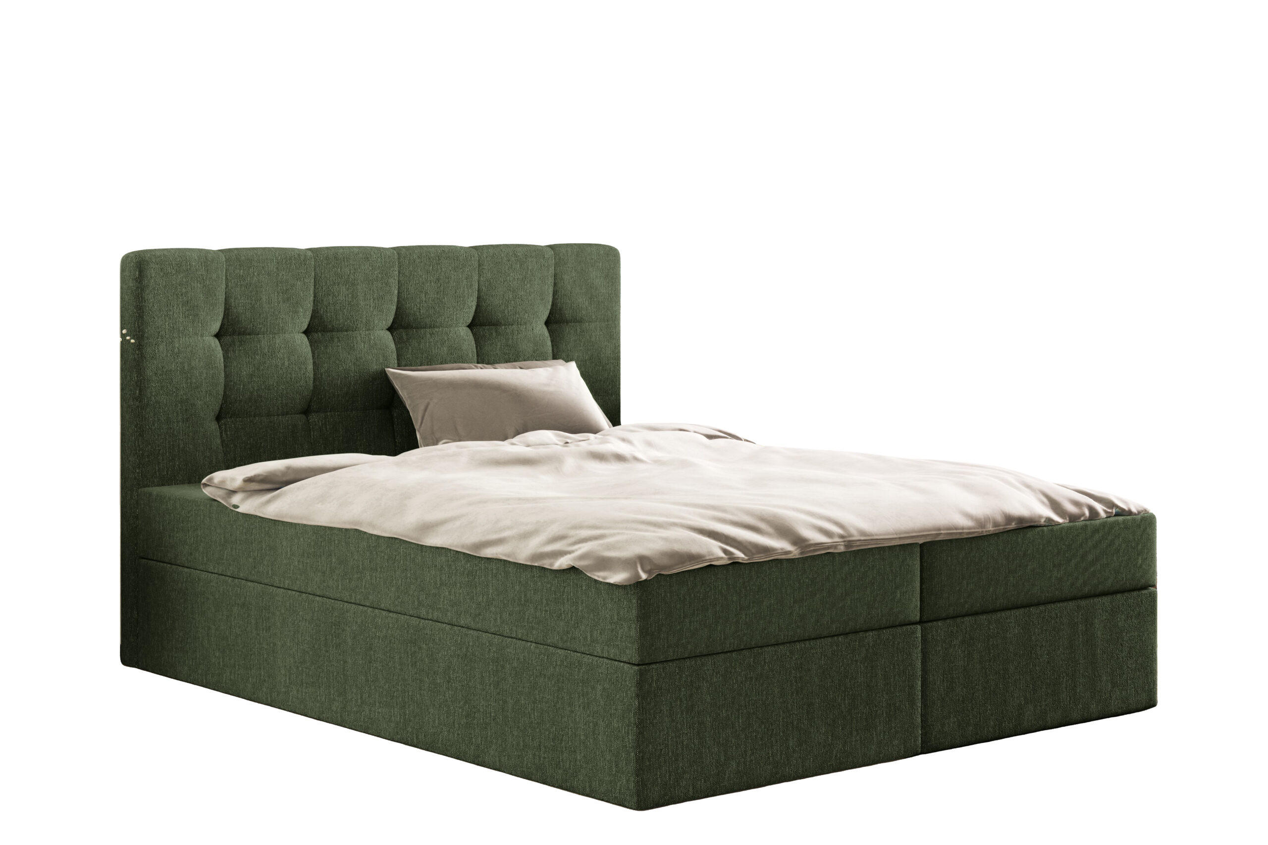 BOXBETT Mit Matratze Und Bettkasten, LUDANO Stoff Sydney Grün 160x200 cm H3-Bonell - Grün, Holz (160/200cm) - Kaiser Möbel
