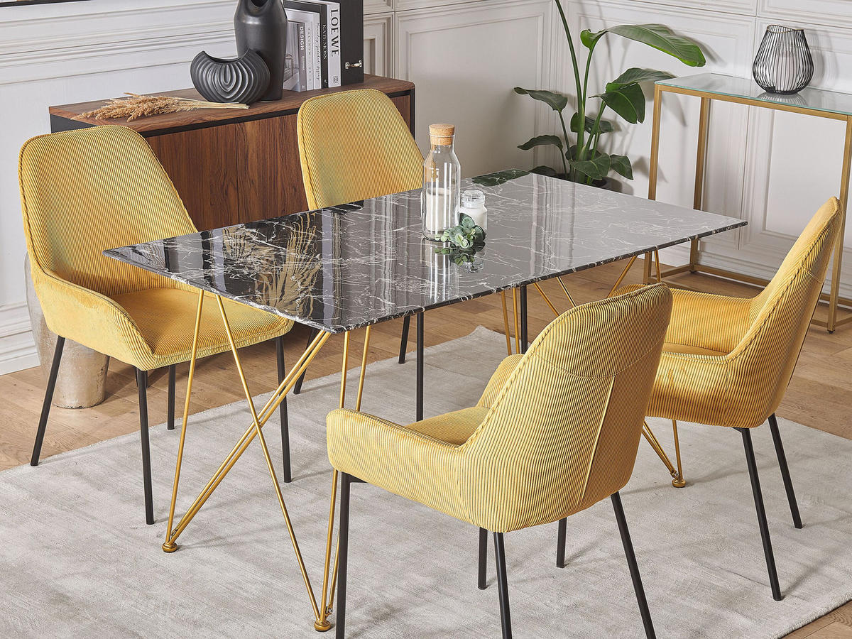 ESSTISCH 140/80/75 cm Schwarz, Weiß, Goldfarben Rechteckig Kenton - Schwarz, Glas (140/80/75cm) - Beliani