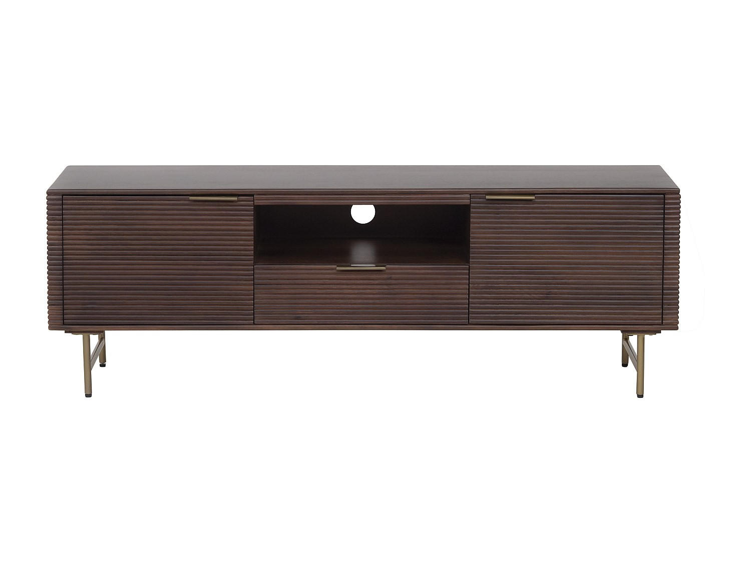 TV-BOARD - 160 cm x 40 cm - Holz, Platte, Holz, Platte - Naturfarben Dunkel, Goldfarben - SORDANA - Goldfarben/Naturfarben, Holz (160/55/40cm) - Vente-Unique