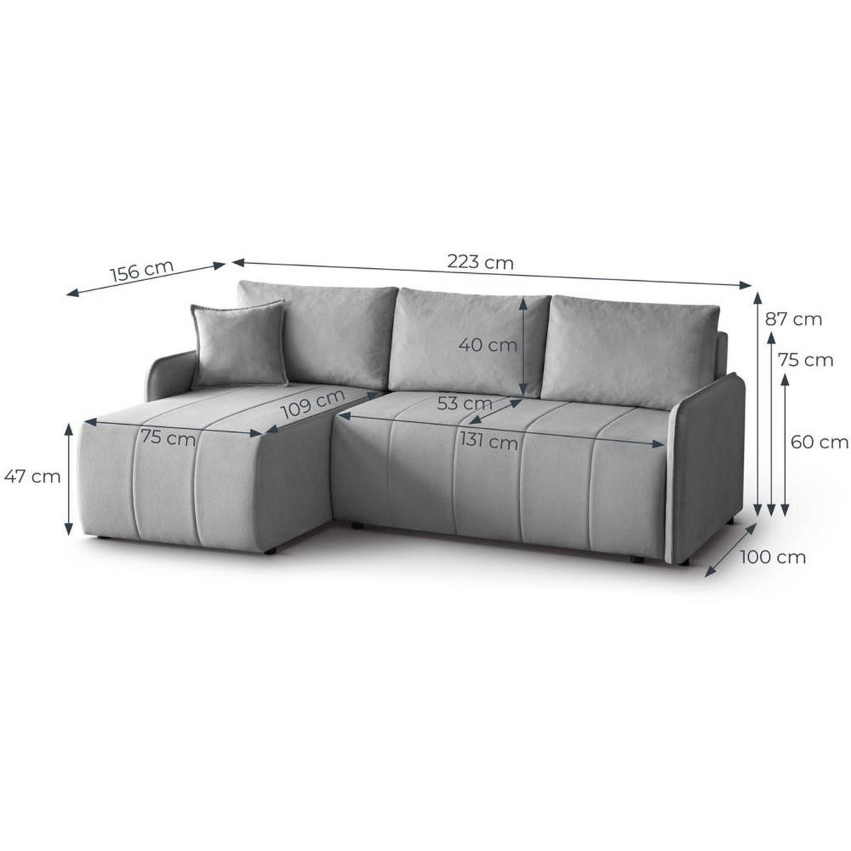 ECKSCHLAFSOFA Capri grau - Schwarz/Grau, Kunststoff/Textil (223/156cm) - Beautysofa
