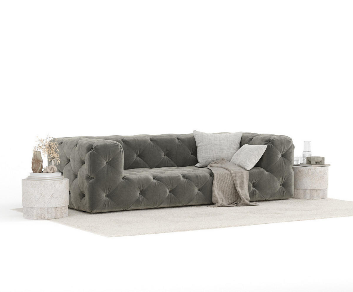 3-SITZER-SOFA Cosimo Grau Samtstoff - Schwarz/Grau, Holz/Holzwerkstoff (230/71/100cm) - Maison de Reve