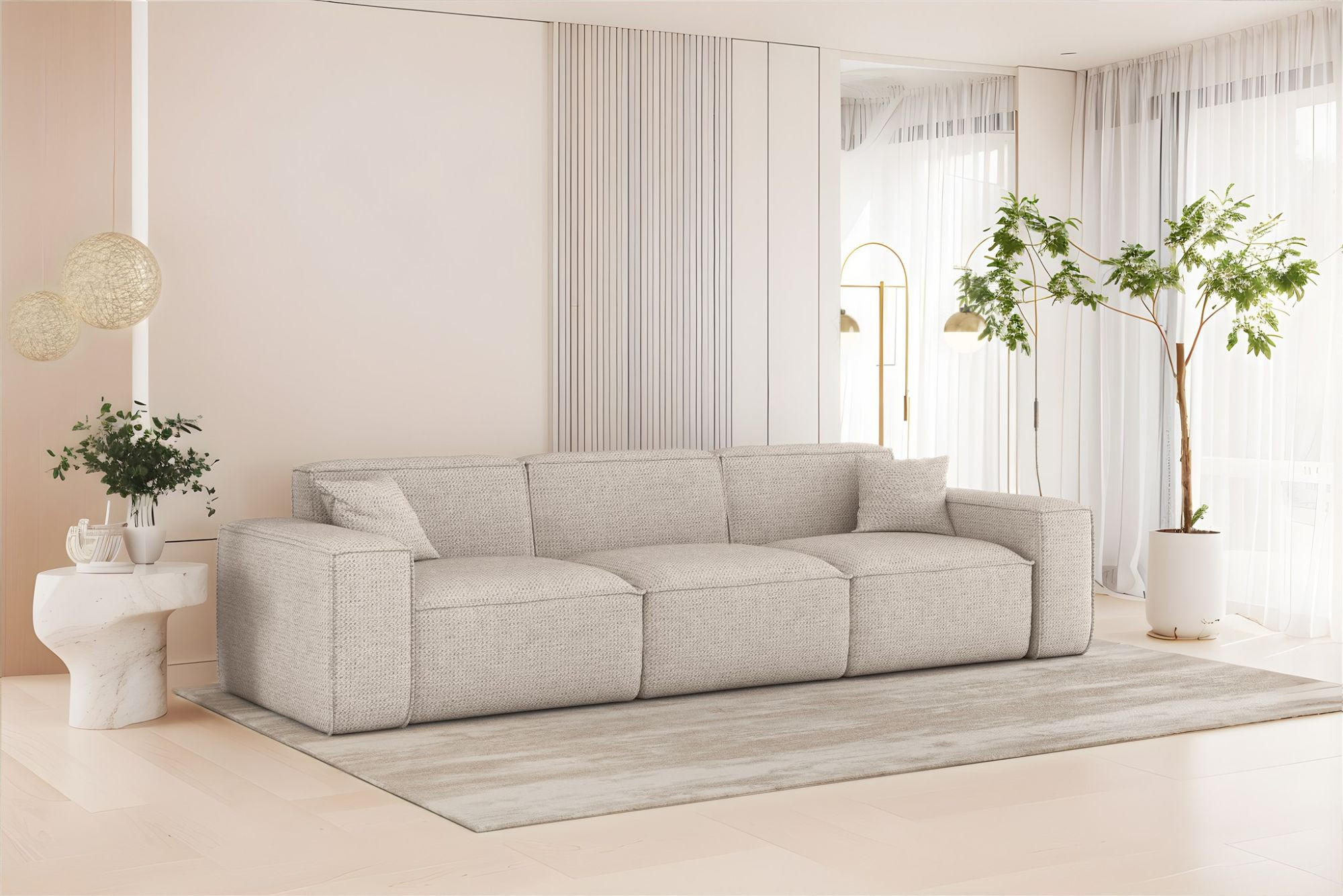 SOFA 3-sitzer Celes Premium In Artico - Creme, Holzwerkstoff/Textil (218/73/90cm) - Fun Möbel