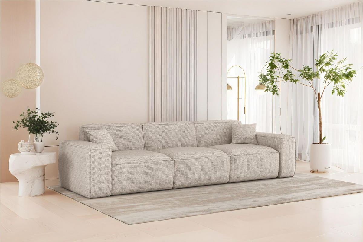 SOFASET Celes Premium 3-2-1 In Artico - Creme, Holzwerkstoff/Textil (218/73/90cm) - Fun Möbel