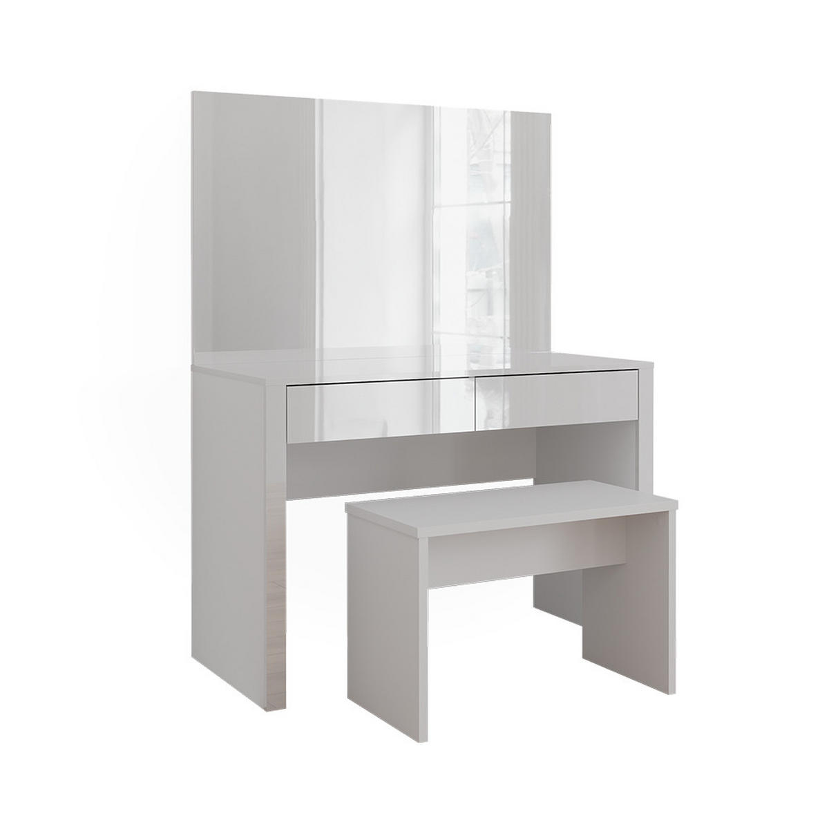 SCHMINKTISCH Annabelle Weiß Hochglanz/Weiß 110 cm mit Spiegel und Bank - Weiß Hochglanz/Weiß, Holzwerkstoff (110/75.5/50cm) - Vicco