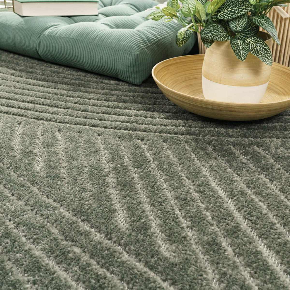TEPPICH Kurzflor Struktur Wohnzimmer schmutzabweisend Grün Rund 160D - Grün, Textil (160/160cm) - KADIMA DESIGN