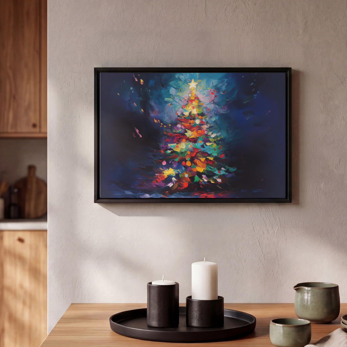 LEINWAND Bilder mit Rahmen - Weihnachtsbaum - Weihnachten - Abstrakt - Farbenfroh - 30x20 - Multicolor, Textil (30/20cm) - MuchoWow