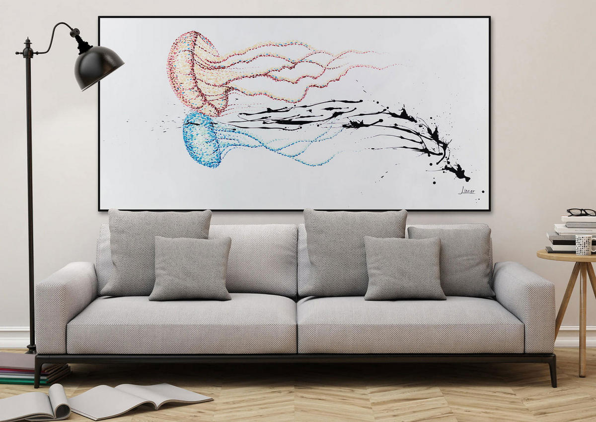 XXL ÖLGEMÄLDE Blau 200/100 cm - Blau/Rot, Holz/Textil (200/100cm) - KUNSTLOFT