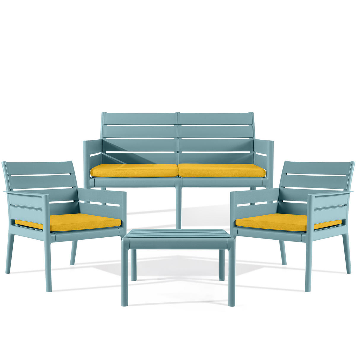 GARTENMÖBEL-SET MITTU 4-tlg, Mint/Gelb - Gelb/Mintgrün, Kunststoff - KONSIMO®