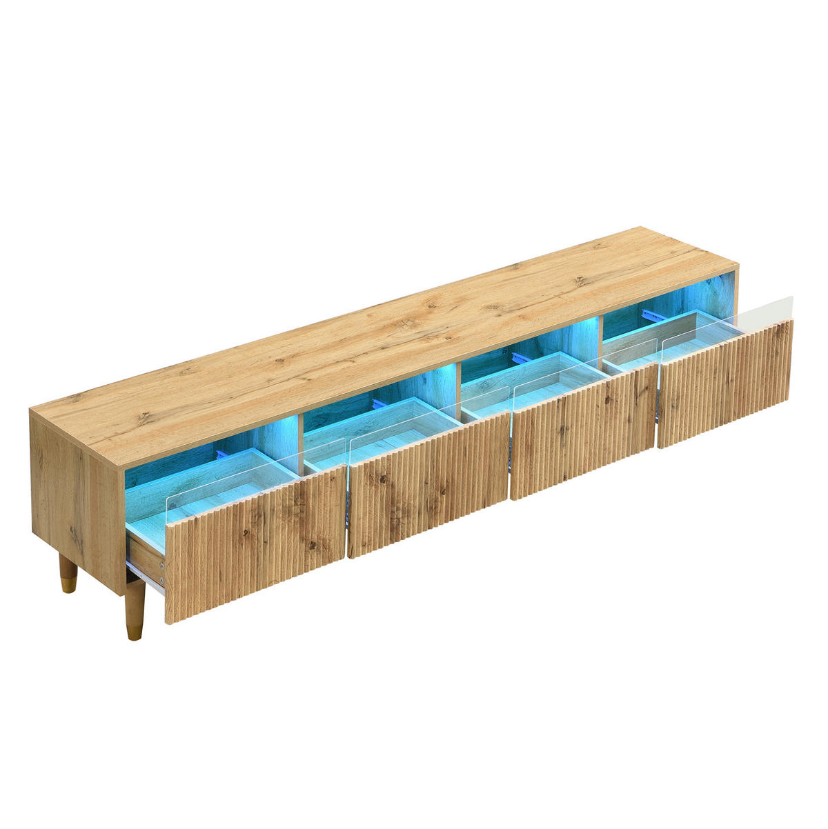 TV-SCHRANK 178/35/45 cm Holzoptik mit 4 Schubladen aus MDF und Acryl, minimalistisches Design - Naturfarben, Holzwerkstoff (178/45/35cm) - OKWISH