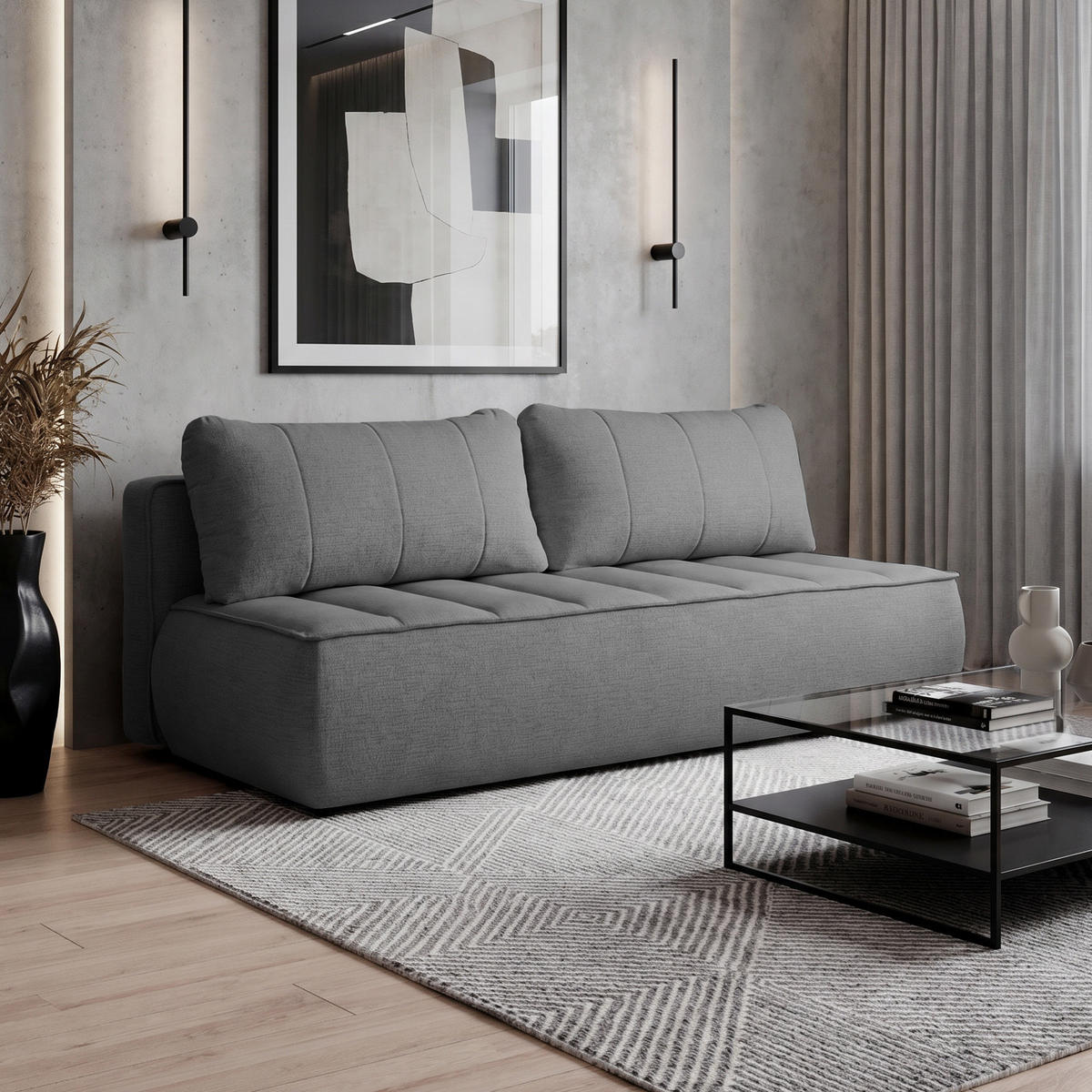 SCHLAFOSOFA Doris mit Schlaffunktion und Bettkasten, DL-System, Dunkelgrau - Dunkelgrau, Textil (210/88/100cm) - Beautysofa