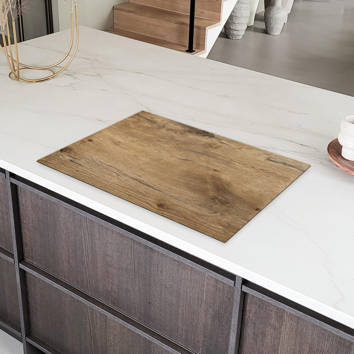 HERDABDECKPLATTE Holz - Braun - Holzoptik 80x52 cm - Eichefarben, Kunststoff (80/0.2/52cm) - MuchoWow