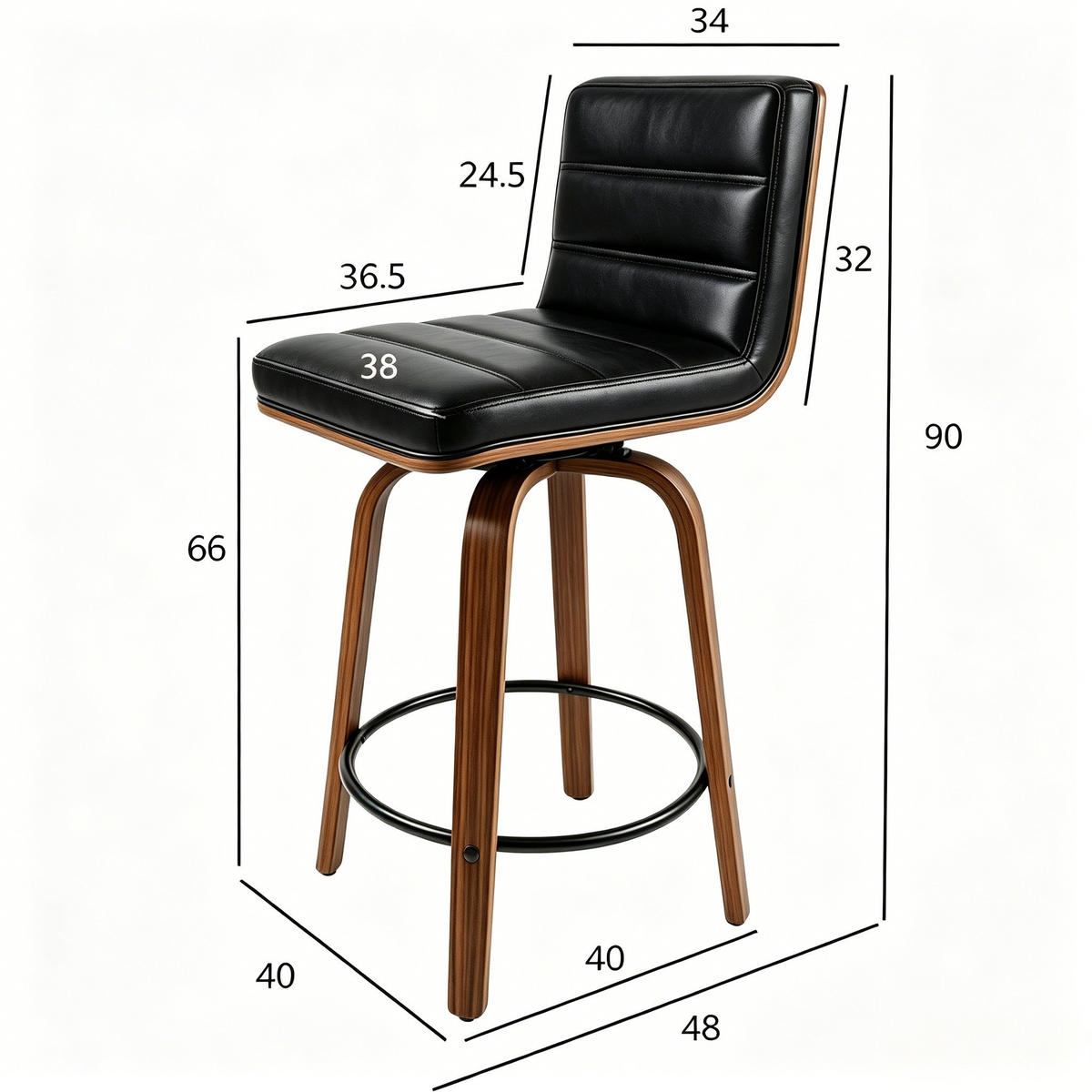 BARHOCKER DE-36437 mit geschwungenen Holzbeinen Schwarz - Schwarz, Holz (48/90/40cm) - ComfortXL