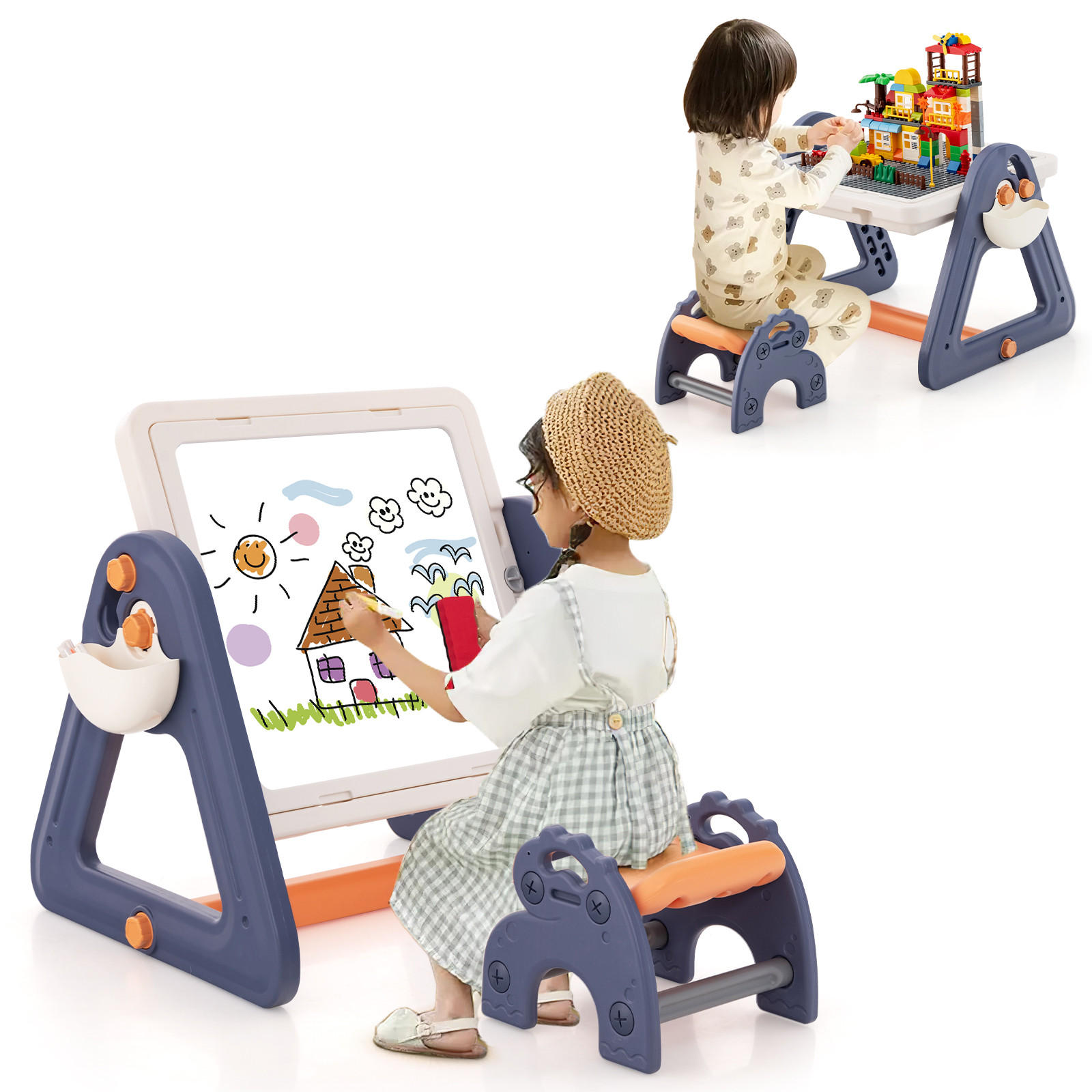 KINDERTISCH Mehrfarbig - Blau/Multicolor, Kunststoff (58/55/84cm) - COSTWAY