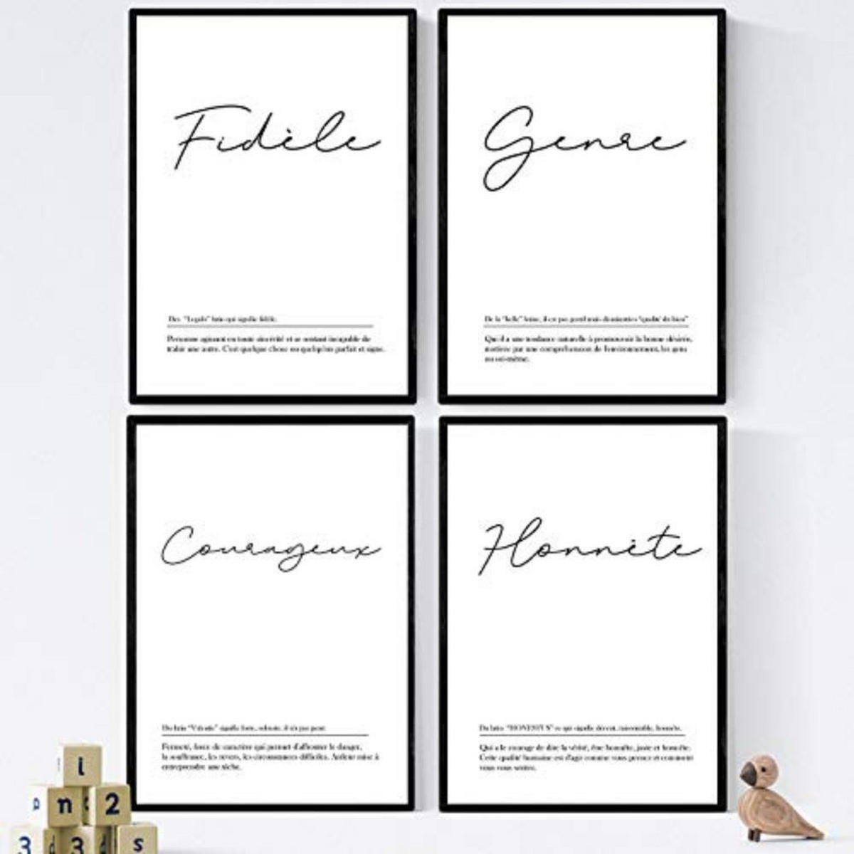 POSTER Set mit 4 Worten auf Französisch A3 Rahmenlos - Klar, Papier (29.7/3cm) - Nacnic