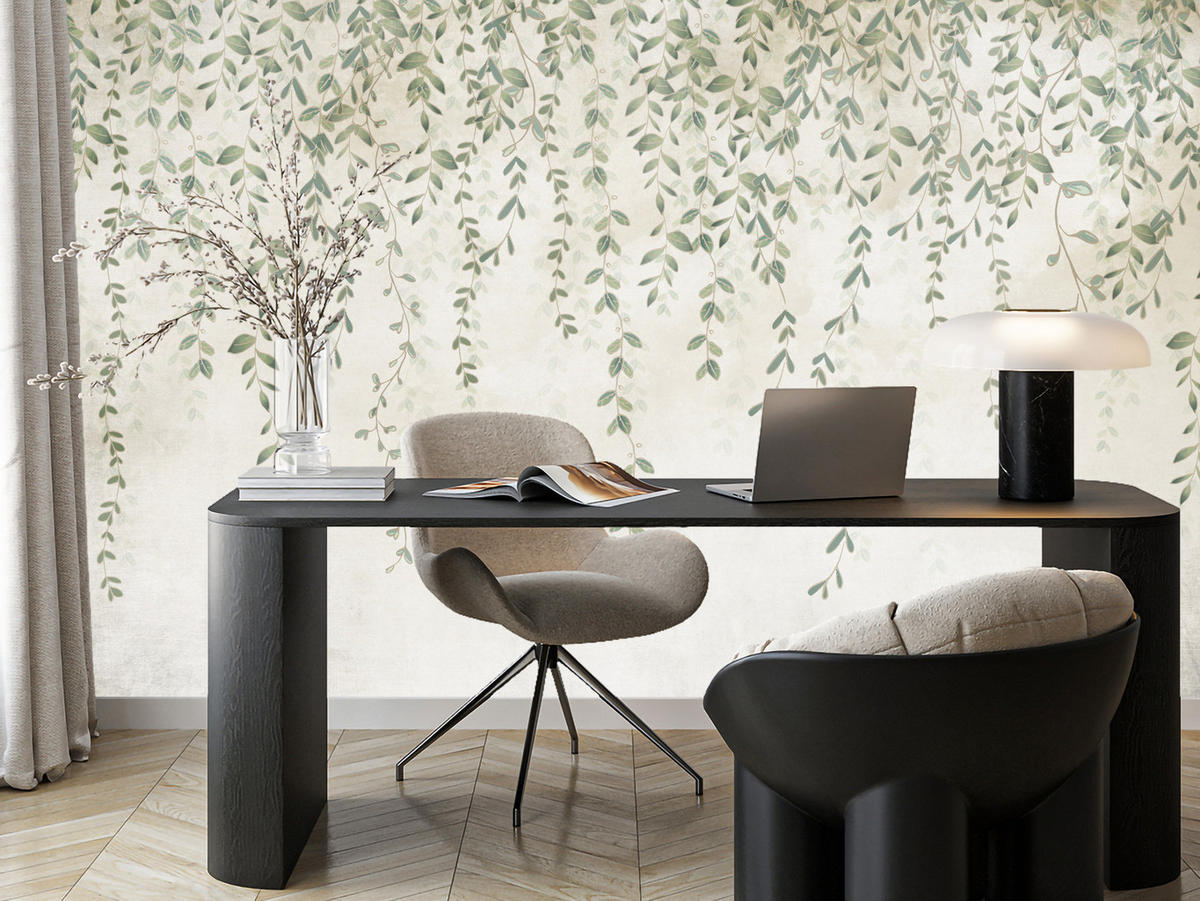 FOTOTAPETE für Wohnzimmer Blätter Pflanzen Natur 300x210 - Beige/Grün, Papier (300/210cm) - Muralo