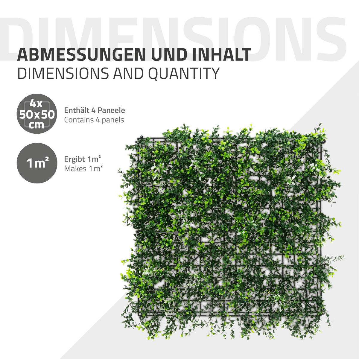 UMĚLÉ rostliny, nástěnný panel, sada 4 ks, Pachysandra 50x50 cm, zelená, z plastu - zelená barva, plast (50/50/8cm) - ECD-Germany