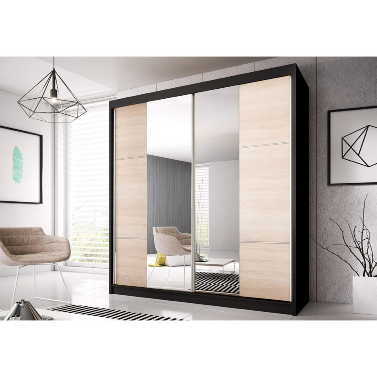 SCHIEBETÜRENSCHRANK - BEN 36 233 CM (Schwarz) - Schwarz, Holzwerkstoff (233/218/61cm) - Möblo