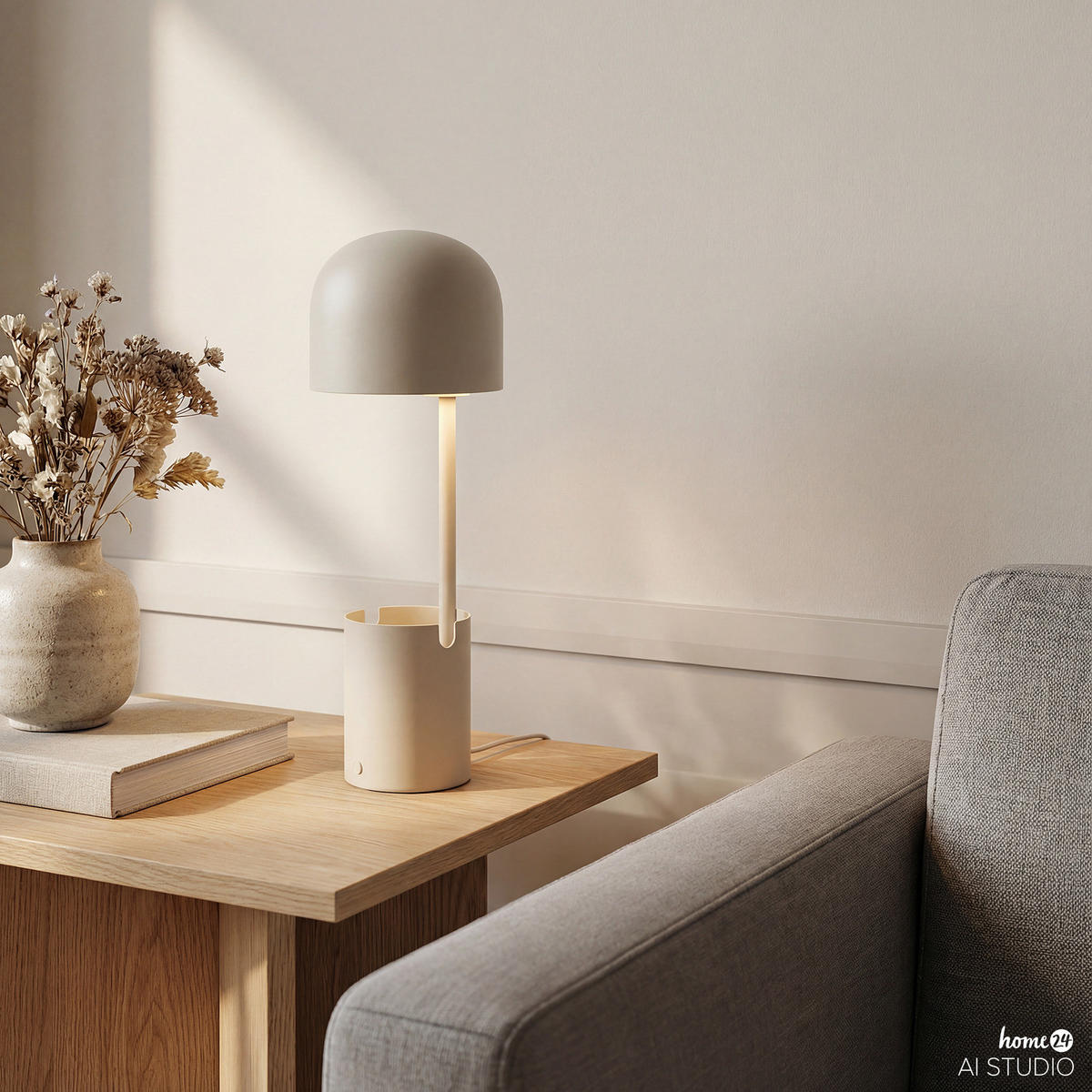 AKKU-TISCHLEUCHTE - Eisen - Beige, Metall (13/13/37cm) - home24
