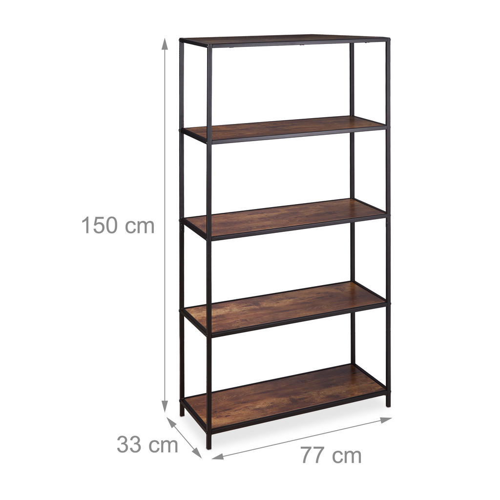 Thumbnail - Relaxdays Bücherregal, Dunkelbraun, Holzwerkstoff, Metall, 77x150x33 cm, Wohnzimmer, ,