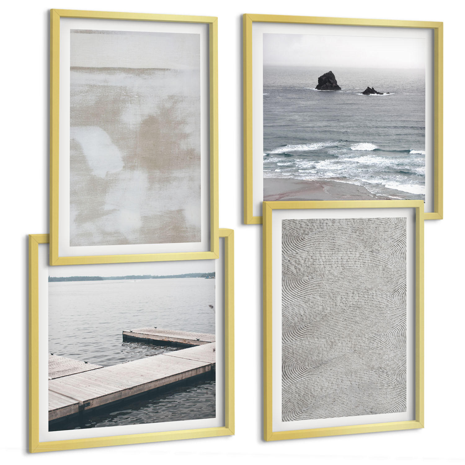 BILDER SET 4er Set - 50x50 cm & 40x60 cm Goldrahmen - Abstraktes Design, moderne Texturen - Goldfarben, Kunststoff (50/50cm) - TULUP