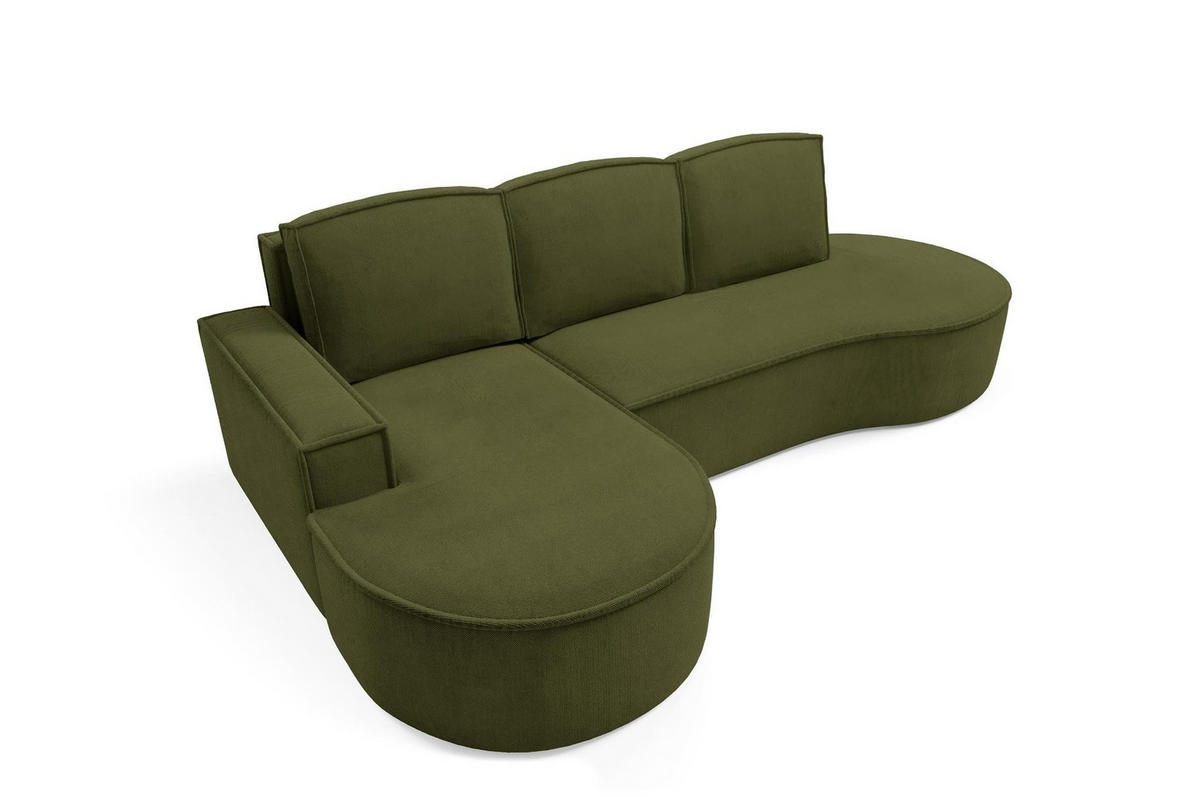 ECKSOFA Flow Grün, mit Schlaffunktion und Kissen in Curio Stoff, linke seite - Grün, Holzwerkstoff/Textil (277/157cm) - Bettso