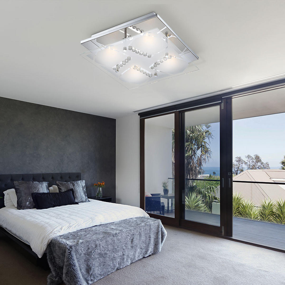 LED DECKENLEUCHTE Kristalloptik Silber Chrom - Silberfarben, Glas (30/30/8.4cm) - Globo Lighting