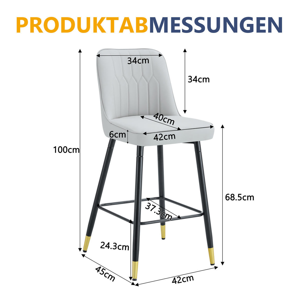 BARHOCKER 2er-Set Hellgrau mit PU-Leder und Fußraste - Hellgrau, Metall (42/100/45cm) - PANGIVO