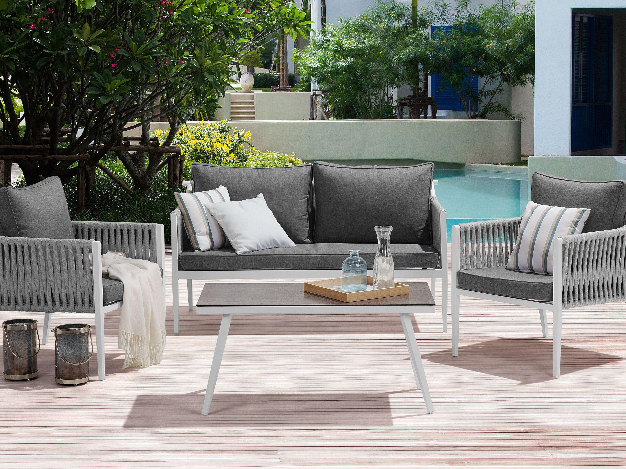 LOUNGE-SET 4-sitzer Aluminium Weiß Latina - Weiß, Metall - Beliani