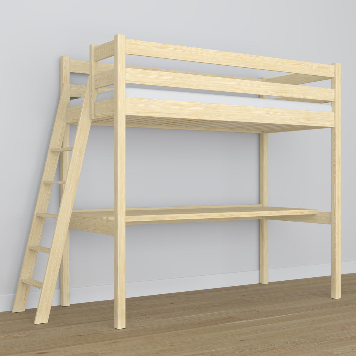 HOCHBETT N02 mit Schreibtisch Klare Kiefer 90/190 - Braun, Naturmaterialien/Holz (90/190cm) - N-Wood
