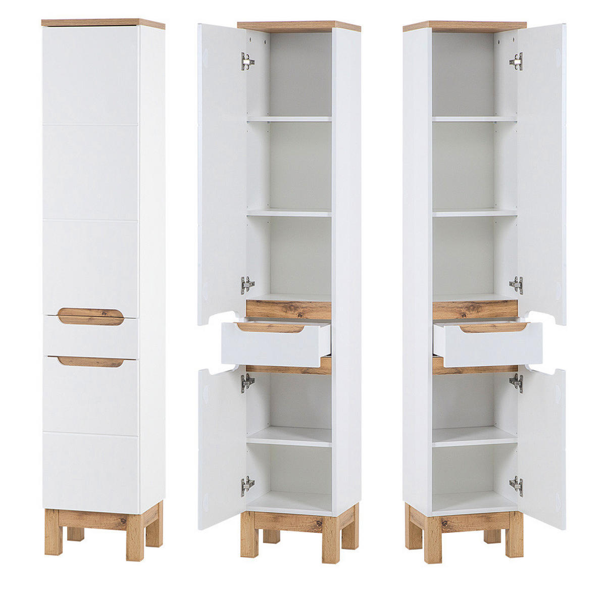 BADMÖBEL-SET 3-TLG. Solna-56 - Weiß, Holzwerkstoff (130/200/46cm) - Lomado