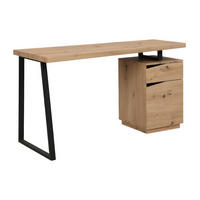 SCHREIBTISCH mit 1 Schublade & 1 Tür - MDF & Edelstahl - Eichefarben & Schwarz - GOTAMA - Schwarz, Holz (140/60/75cm) - Vente-Unique