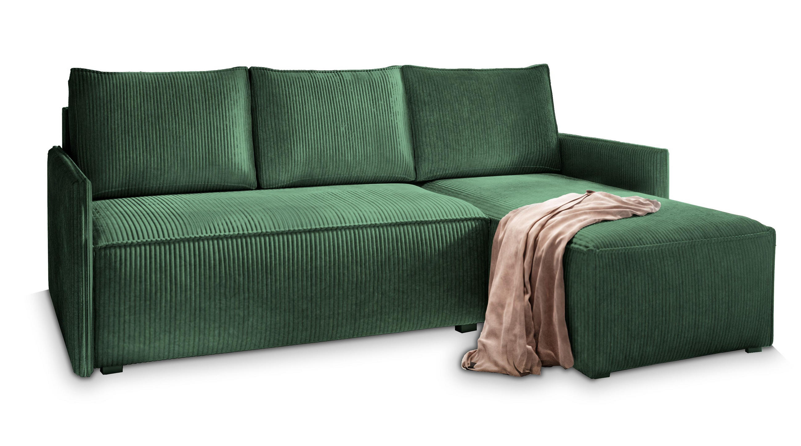 ECKSOFA PERUSI Grün Kordstoff mit Schlaffunktion - Grün, Holz (206/143cm) - MASSENO