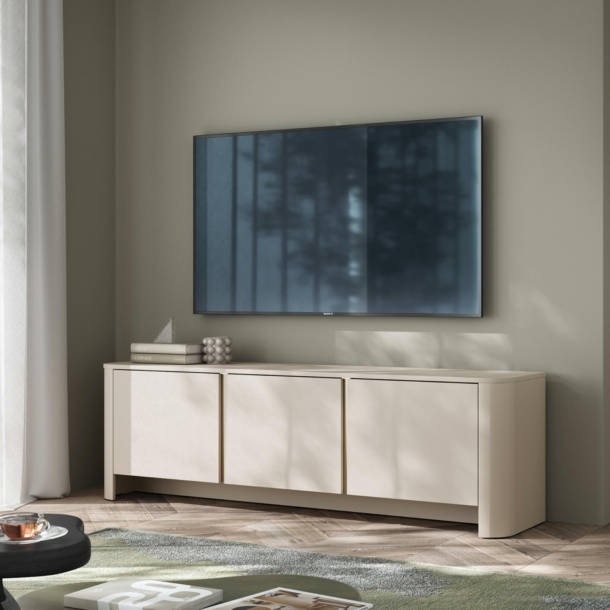 LOWBOARD TV AMOS RTV1-3D Abgerundeter Korpus, Kaschmir - Kaschmir, Holzwerkstoff/Kunststoff (168/52/39cm) - Komodee