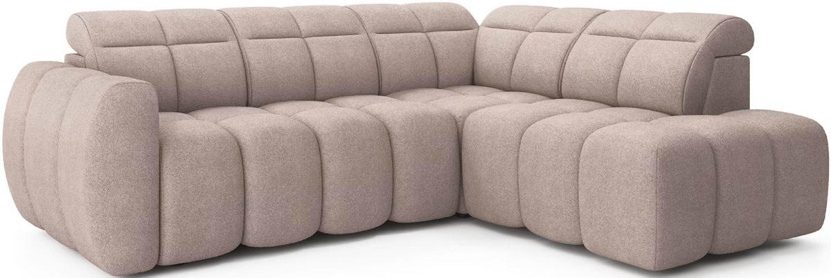 ECKSOFA mit elektrischem Sitzvorschub, Bettkasten und verstellbare Kopflehnen - Beige, Naturmaterialien/Textil (208/258cm) - Eltap