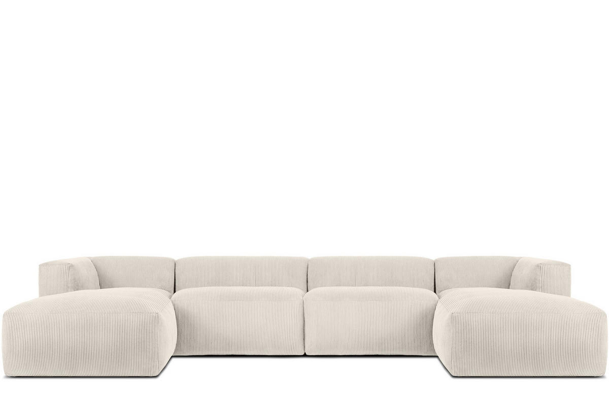 PANORAMA-ECKSOFA BUFFO 7/8 Sitzer mit extrem weicher Sitzfläche, Kordstoff, cremefarben - Creme, Textil (424/73/180cm) - KONSIMO®