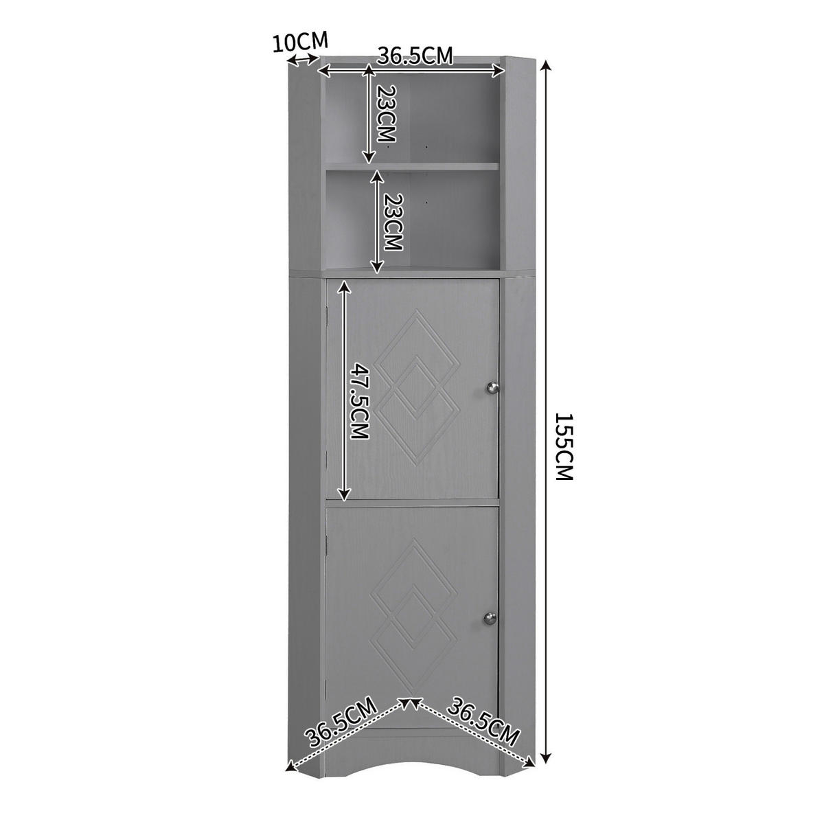 HOCHSCHRANK ,Badschrank Grau mit Türen offenen Fächern - Grau, Holz (36/155/36cm) - PARAFTA HOME
