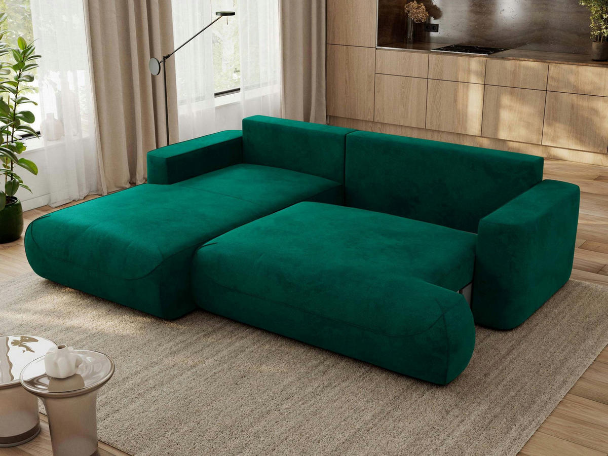 ECKSOFA OVO L Dunkelgrün Velvet - Links Seite - Dunkelgrün/Dunkelgrau, Kunststoff/Textil (271/195cm) - MKS