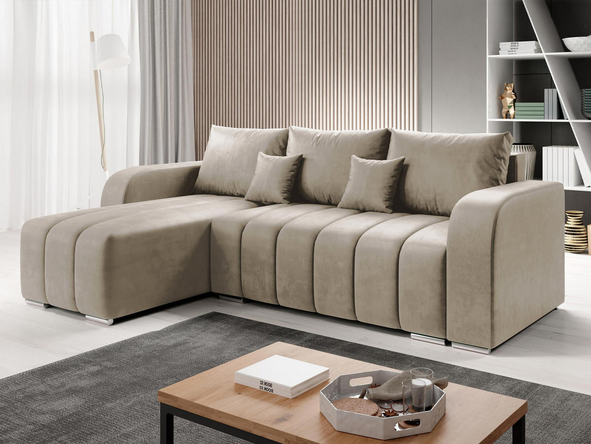 ECKSOFA Pufetto - Beige/Silberfarben, Holz/Textil (244/147cm) - MIRJAN24