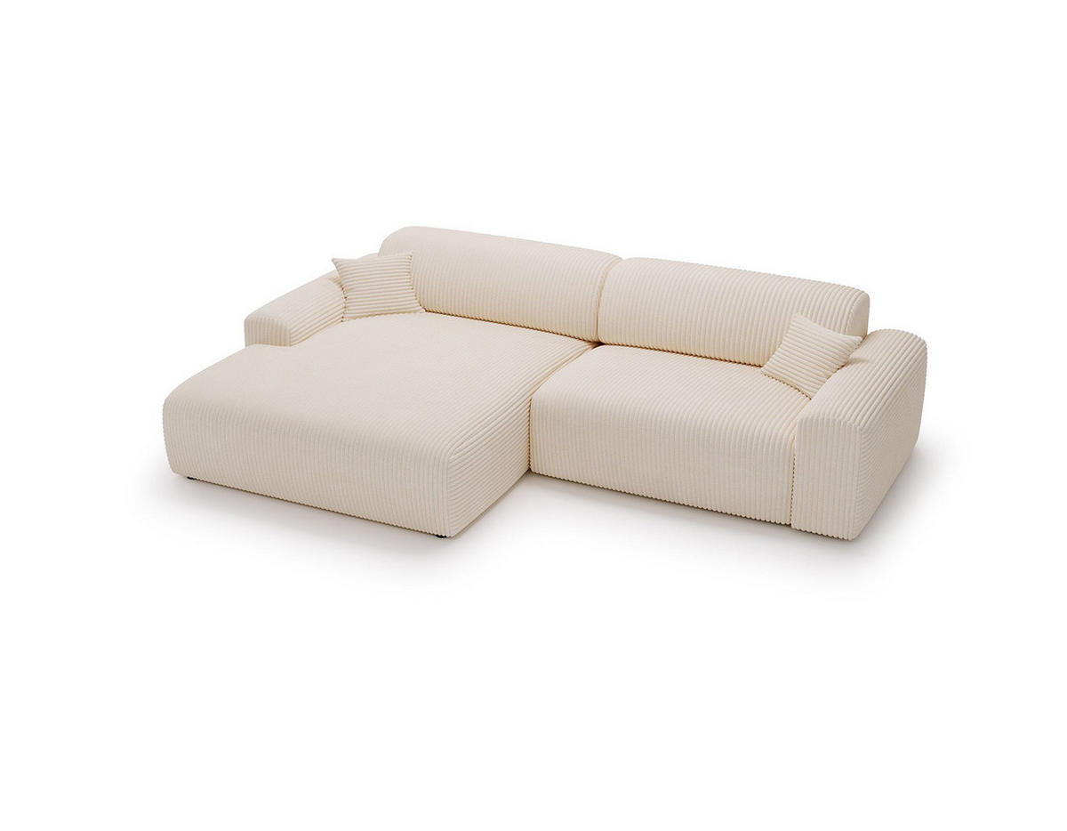 ECKSOFA mit Longchair - Cord - Creme/Schwarz, Kunststoff/Textil (284/178cm) - home24