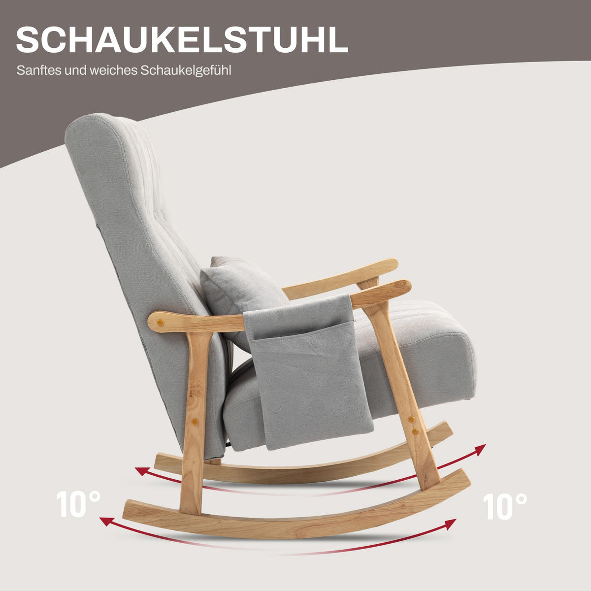 SCHAUKELSTUHL Grau mit Lendenkissen und Seitentasche - Grau, Textil (65/98/90cm) - Oxeza