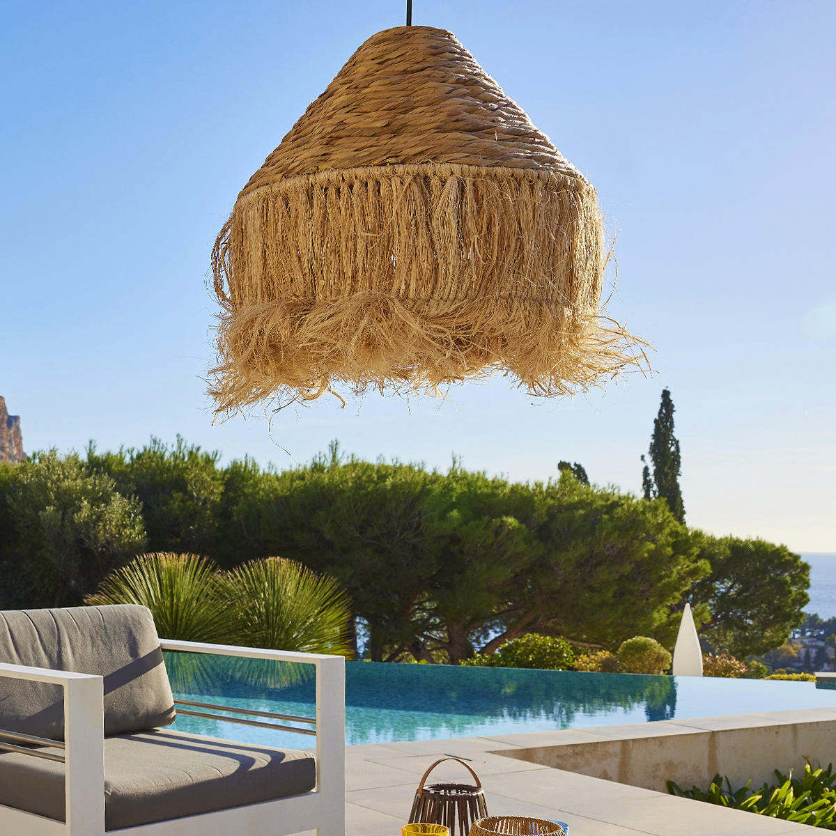 LEONORA D44 CM 5M netzbetriebene Pendelleuchte - Beige, Naturmaterialien (44/44/69cm) - Lumisky