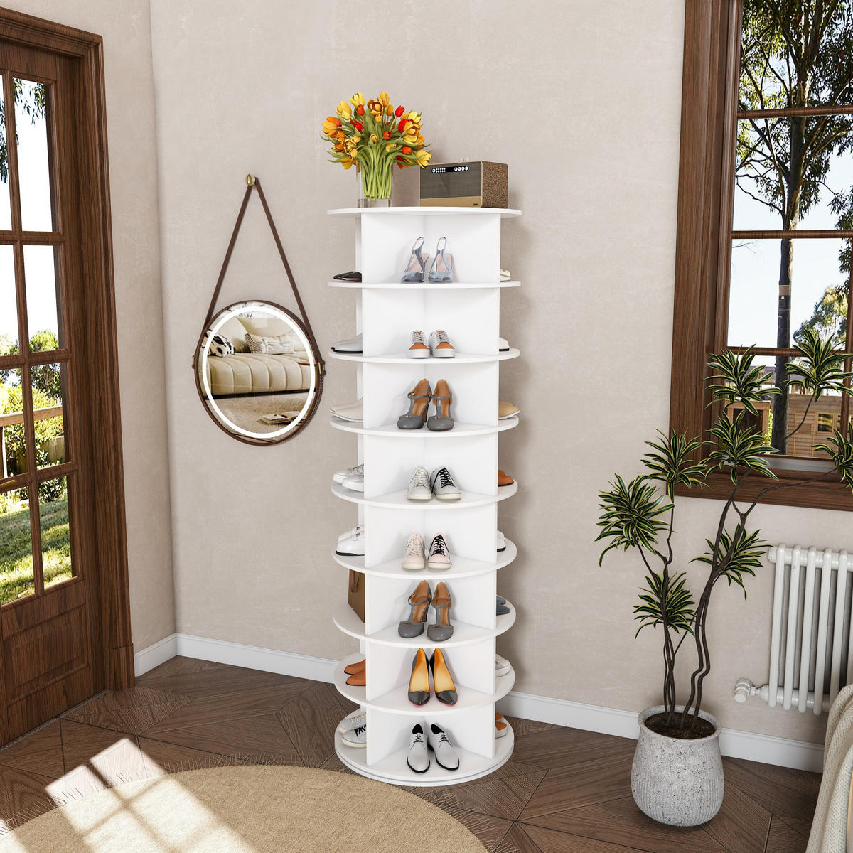 SCHUHREGAL 8 Ebenen 60/60/184 cm, drehbar in Weiß aus PVC - Weiß, Holzwerkstoff (184/60/60cm) - BEAOK