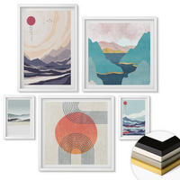 WANDBILDER 5er-Set - 50x50 cm & 20x30 cm & 40x60 cm Weißer Rahmen - Farbenfrohe Muster der Japandi-Flussberge - Weiß, Kunststoff (40/60cm) - ArtPrintCave