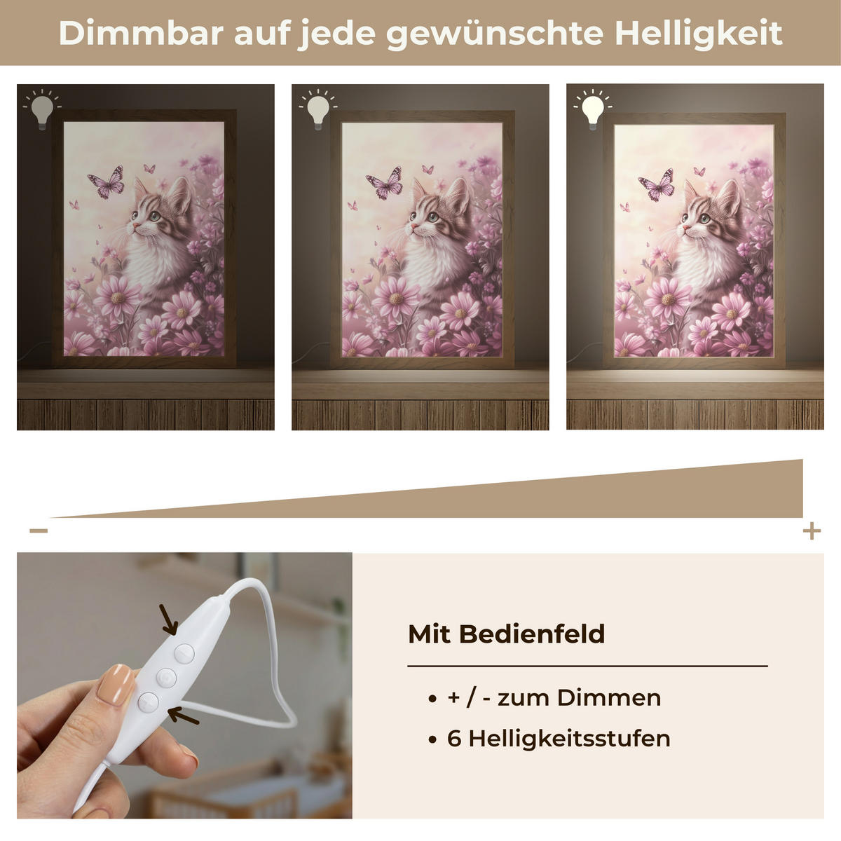 NACHTTISCHLAMPE Kätzchen - Blumen - Schmetterlinge - Lila 20x30 cm - Altrosa, Holzwerkstoff (8/20/30cm)